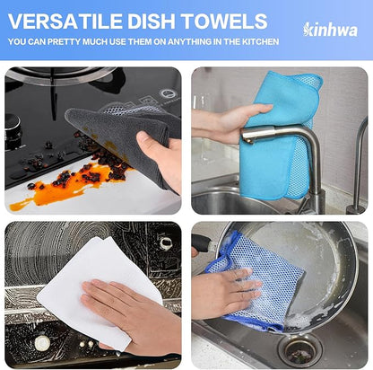 KinHwa Kitchen Washcloths for Dishes Absorbent Microfiber Dish Cloths Quick Dry