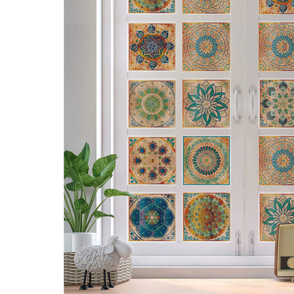 24 Pcs Mandala Style Tile Stickers, Peel and Stick Backsplash Tile Decals for Kitchen Bathroom Wall Furniture (Yellow, 6x6in)