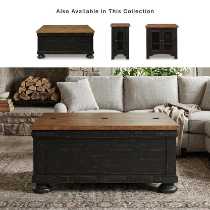 Signature Design by Ashley Valebeck Lift Top Coffee Table, Storage, Split-top Design, Wood, 36" W x 36" D x 18" H, 2-tone Distressed Brown & Black Finish