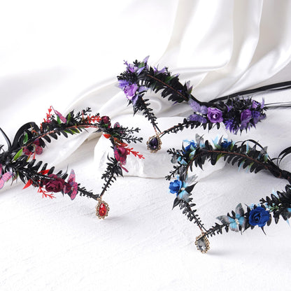 MOSTORY Gothic Butterfly Elf Crown - Dark Purple Flower Crown for Witch Accessories Women, Black Fairy Wings Circlet for Renaissance Renfaire Fantasy Cosplay Witchcore Halloween