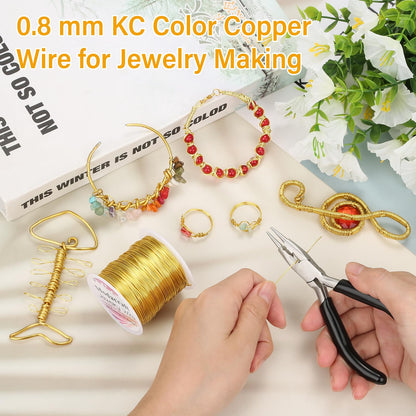 Modacraft 20 Gauge Gold Jewelry Wire & 4-in-1 Pliers Kit - 82FT Tarnish Resistant Copper Craft Wire (0.8mm) for Wire Wrapping, DIY Jewelry Making, Christmas Ornaments & Holiday Decorations