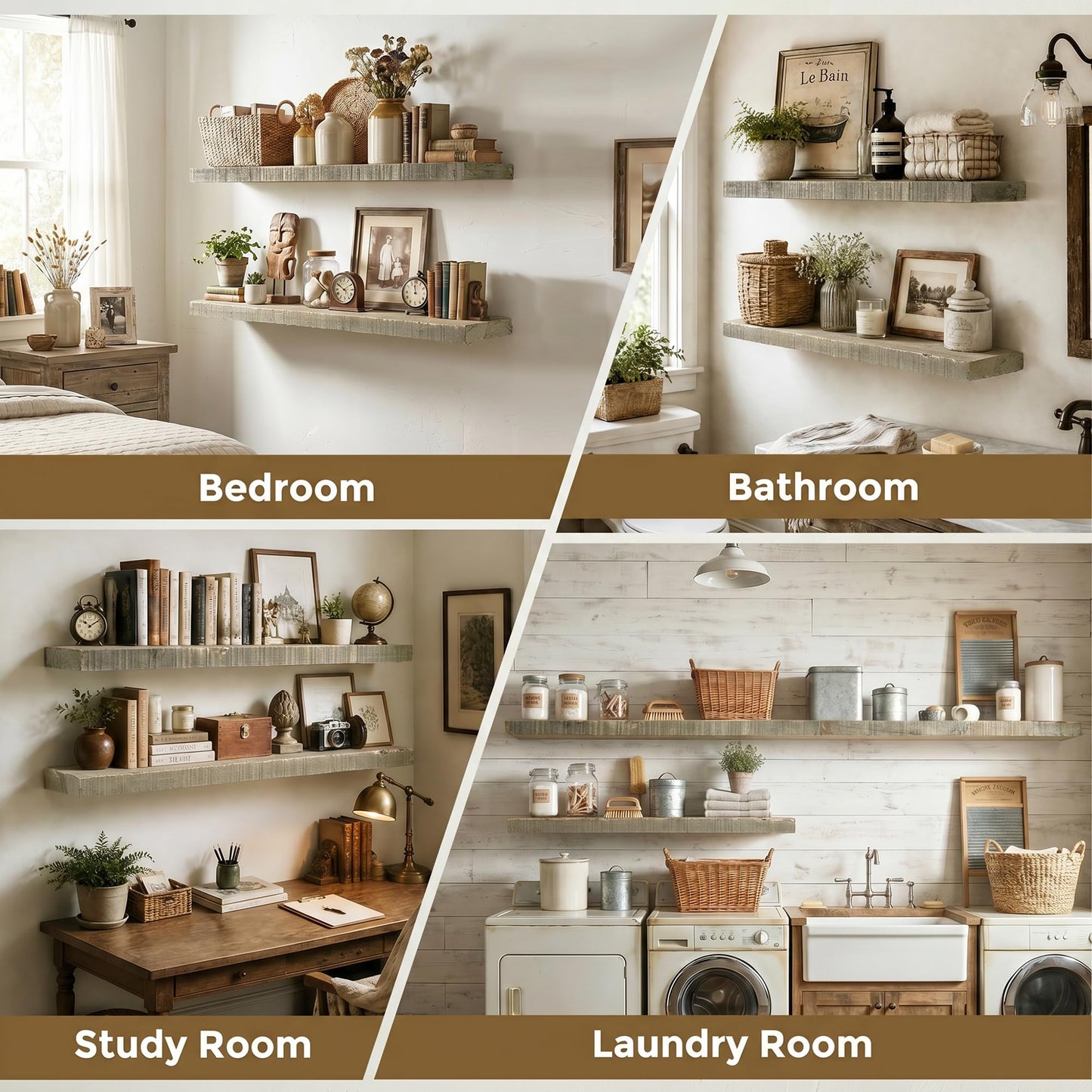 Axeman 24 Inch Rustic Wooden Floating Shelves for Wall|Solid Reclaimed Wood Wall Mounted Shelves with Invisible Brackets for Books Bathroom Kitchen Storage|8 Inch Deep|2 Pack, Grey