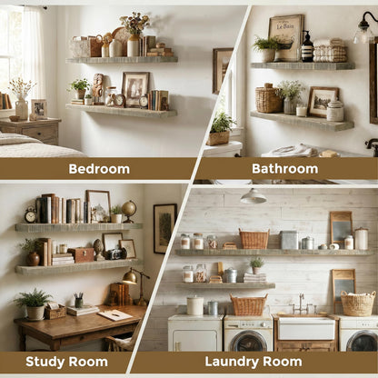 Axeman 24 Inch Rustic Wooden Floating Shelves for Wall|Solid Reclaimed Wood Wall Mounted Shelves with Invisible Brackets for Books Bathroom Kitchen Storage|8 Inch Deep|2 Pack, Grey