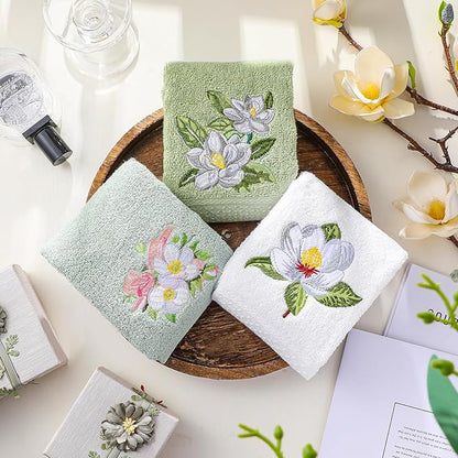 Magnolia Floral Hand Towels Farmhouse Green White Magnolia Bathroom Decor 14x29