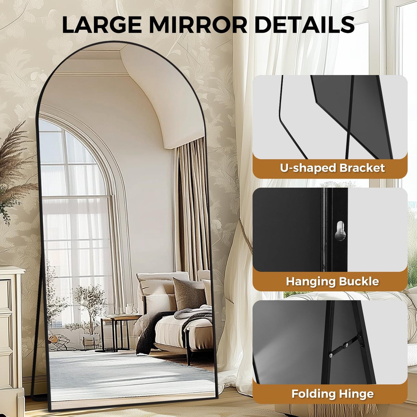 ABSWHLM Oversized Full Length Mirror 78x38 Inch - Wall Mounted or Standing Floor Mirror with Aluminum Alloy Frame, Shatterproof Tempered Glass - Modern Mirror for Bedroom, Living Room, Closet, Black
