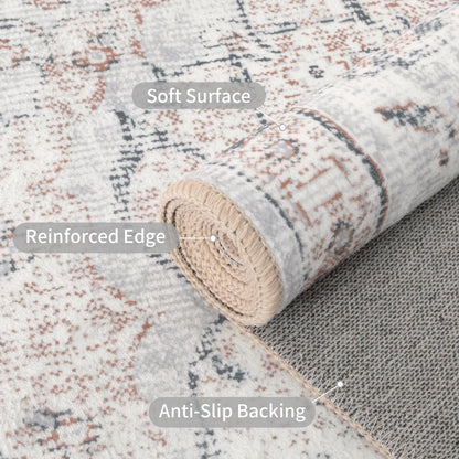 Easy-Going Area Rug 5x7 Washable Boho Rugs for Living Room Non-Slip Bedroom Rug Low Pile Lightweight Vintage Distressed Throw Rug for Dining Room Kitchen Home Office Carpet, Grey Brick