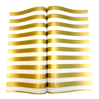 Suiwen 150 Gold and White Striped Wax Sheets - Greaseproof, Waterproof Hamburger Paper Liners for Food Basket