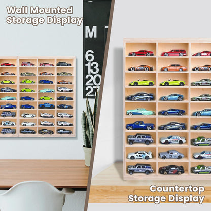 1:64 Model Car Wooden Display Case,54 Space,Storage Display Shelf,for 1/64 Scale Toy Cars,Wall Mount ,Model car Display Organizer,Collapsible Toy Car Storage(Only case)