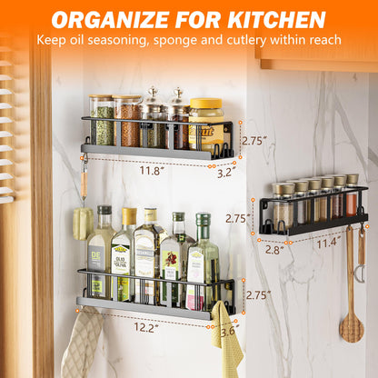 Bunoxea Spice Rack Wall Mounted 3 Pack, Space-Saving Spice Organizer for Spice Jars and Seasonings,Screw or Adhesive Hanging Spice Rack Organizer for Your Kitchen Cabinet,or Pantry Door