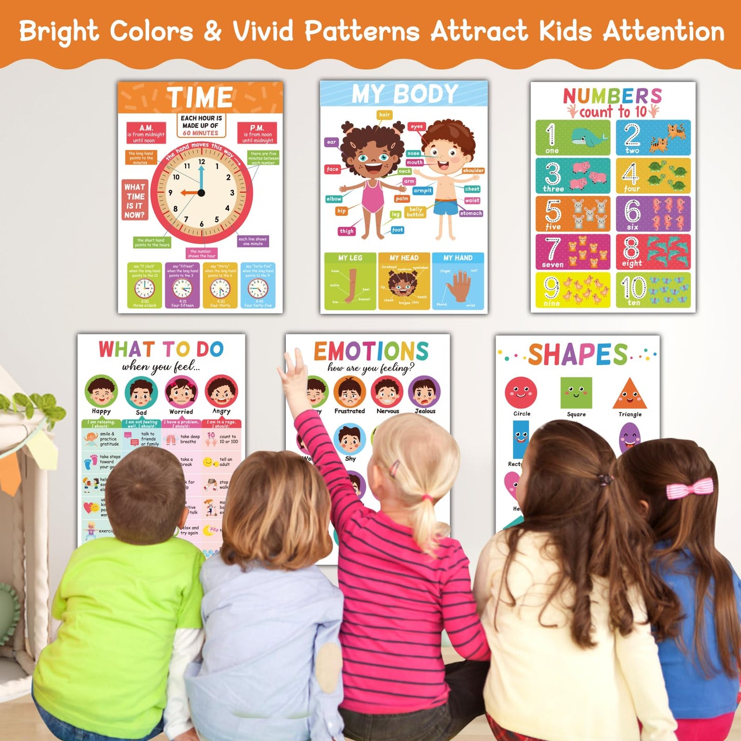 18 Educational Posters for Toddlers 1-3, Learning Posters for Kids Ages 3-5, ABC Poster Alphabet Poster for Preschoolers, Kindergarten Preschool Decor for Wall, Homeschool PreK Classroom Must Haves