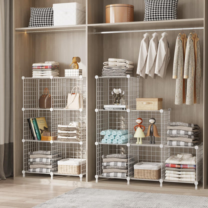 AWTATOS 12 Cube Storage Wire Closet Organizers DIY Stackable Storage Shelves Bookcase Cabinet for Home Office, White