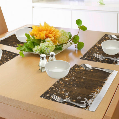 Ambesonne Christmas Place Mats Set of 8, Rustic Wooden Backdrop Snowflakes and Warm Traditional Celebration Print, Washable Fabric Placemats for Dining Table, Placemat 8 pcs, White and Brown