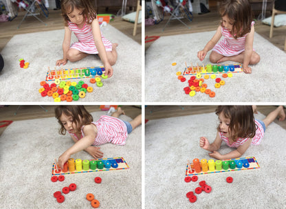TOWO Wooden Stacking Rings and Counting Games with 45 Rings Number Blocks- Counting Ring Stacker-Wooden Sorting Counting Toy for 3 Years Old Kids Maths Learning Montessori Materials