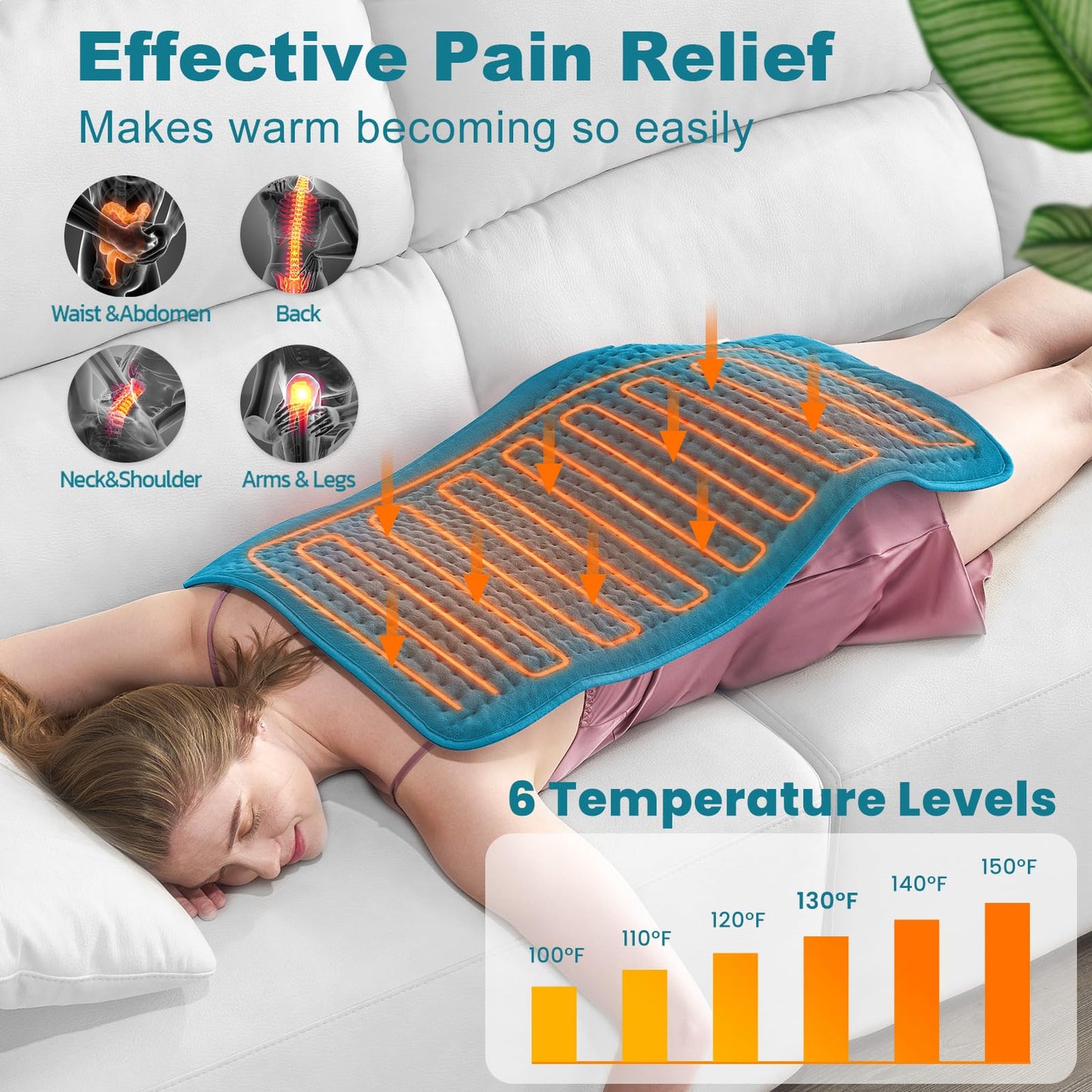 VAAGHANM Heating Pad: 33 x 17 inches Electric Heating Pad for Back Pain Relief -Extra Large Heat Pad for Shoulder/Neck/Cramp/Menstrual Pain - Upgraded 6 Timer & 6 Temperature Controller