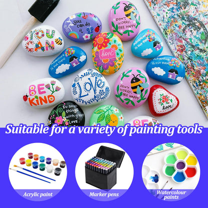 Huakaile 20 Pieces 1.18''-1.96'' Pebbles for Painting Rocks, Smooth Flat Stones for Painting Crafts Art DIY Decorative Creative Colouring