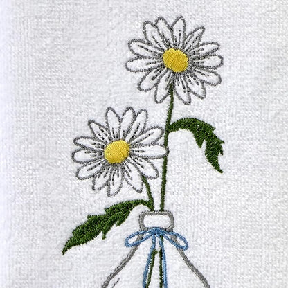 SKL Home Daisies in Vase 100% Cotton Embroidered 2pc Hand Towel Set, Decorative