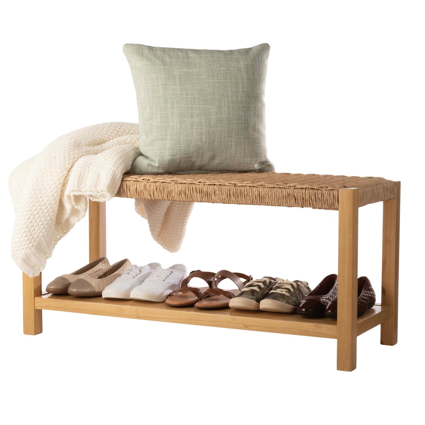Alaterre Furniture Newport 40 Inch Solid Wood Entryway Bench - Modern Farmhouse Indoor Decorative Bench with Handcrafted Woven Rope Seat - Furniture for Entryway, Dining Room, or Kitchen (Light)