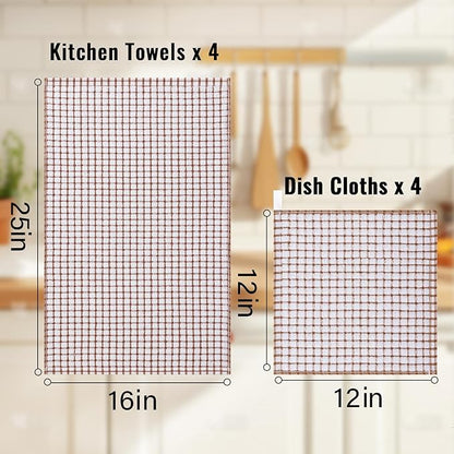 Homaxy Kitchen Towels and Dishcloths Set, 16 x 25 and 12 x 12 Inches, Super