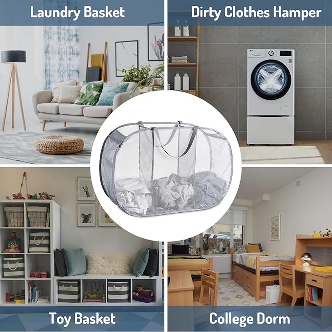 Seiritex Mesh Popup Laundry Hamper 3 Compartment Sortable Horizontal