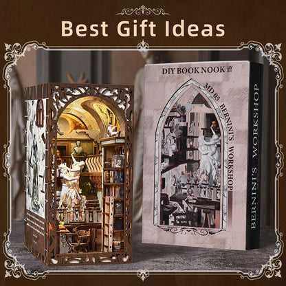 CCCDF DIY Book Nook Kit, 3D Wooden Puzzle for Adults, Teens, DIY Miniature Dollhouse Booknook Kit Bookend Bookshelf Insert Decor with LED Light (Bernini's Sculpture Workshop)