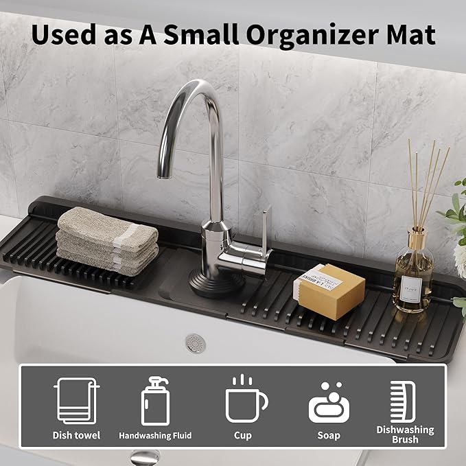 WAFT YEARN 24X5 Inch Silicone Durable Faucet Mat Kitchen Sink Splash Guard