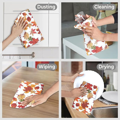 Urban Villa Kitchen Towels Harvest Leaves Print Dish Towels Set of 6 20" X30”