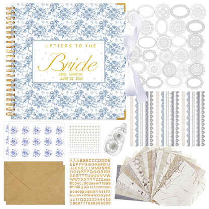 Humyoun Wedding Guest Book Letters to The Bride Scrapbook Wedding Memory Book Bridal DIY Blank Paper Scrapbook Photo Album Guest Sign with Pearl Stickers(12 x 12 Inch,Floral,Blue)