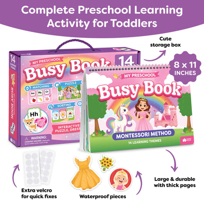 3 Year Old Girl Gifts - Montessori Busy Book For Toddlers 3-5, 4 Year Old Girl Birthday Gifts, Princess Dress Up Unicorn Toys for Girls - Preschool Learning Activities, Toddler Travel Toys for Girls