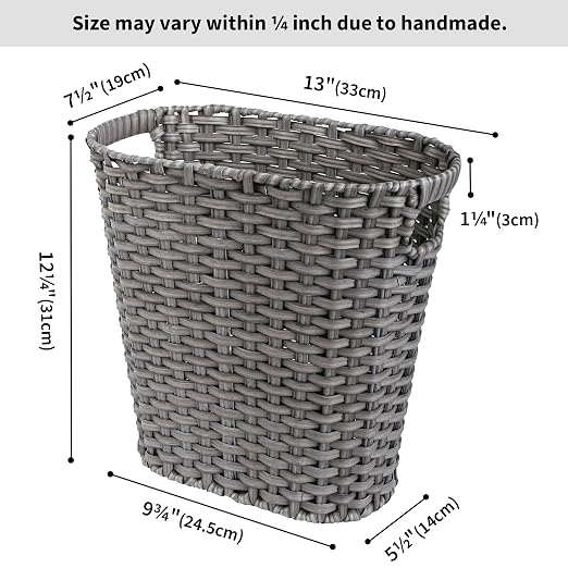 GRANNY SAYS Wicker Bathroom Trash Can, Wicker Waste Basket for Bathroom, Office Trash Can, Trash Bin for Bedroom, Wastebasket with Handles, 15 Liters/4 Gallons