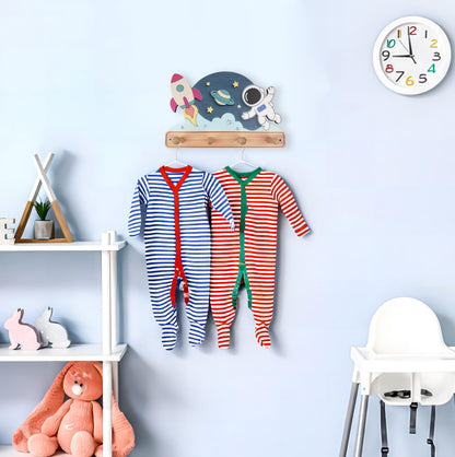 Midrean Wooden Organizer Cute Space Planet Rocket Kids Coat Rack Key Hanger Wall Mount for Coats Hats Towels Bags Hanging Decorative Wood Hook