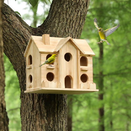 Bird Houses for Outside,10 Hole Wooden Birdhouse for Outdoor Large Hanging Bird House Backyard Birding & Wildlife (10 Hole)