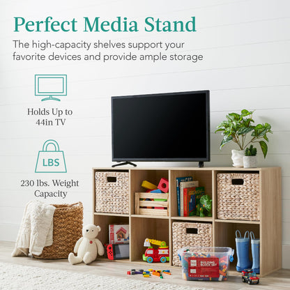 Best Choice Products 8-Cube Storage Organizer, 11in Shelf Opening, Bookcase, Display Shelf, Customizable w/ 3 Removable Back Panels – Light Oak