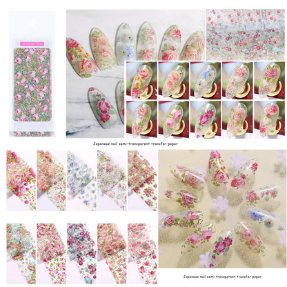 GZMAYUEN 100 Sheets Nail Foil Transfer Sheets, 4 * 20CM Lace Flower Leopard Print Nail Foil Transfer Sticker Kit, 1 Pcs Nail Art Engraving Pen Silicone Pen