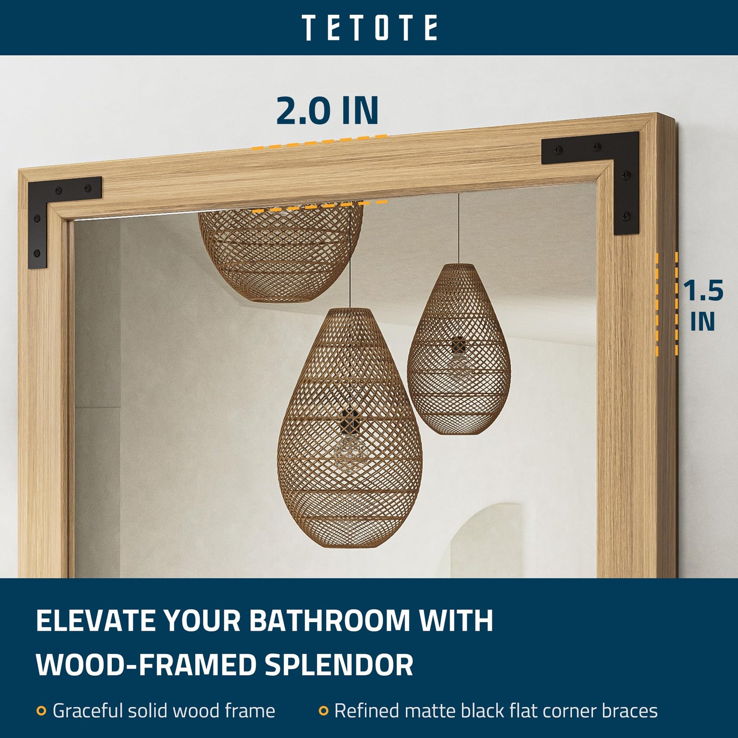TETOTE 72 x 36 Natural Wood Mirror for Bathroom Wall/Bedroom/Living Room/Entryway Farmhouse Rustic Bathroom Vanity Mirror for Over Sink Waterproof (Horizontal/Vertical Mounted)