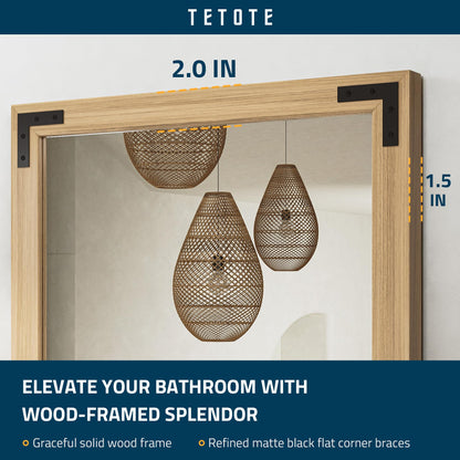 TETOTE 72 x 36 Natural Wood Mirror for Bathroom Wall/Bedroom/Living Room/Entryway Farmhouse Rustic Bathroom Vanity Mirror for Over Sink Waterproof (Horizontal/Vertical Mounted)