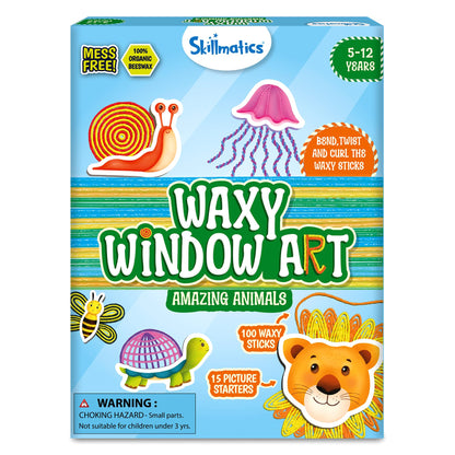 Skillmatics Waxy Window Art - 100 Bendable Waxy Sticks for Mess-Free DIY Fun, Reusable 100% Organic Beeswax Craft Kit, Travel Friendly, Creative Gifts for Girls & Boys Ages 5, 6, 7, 8, 9, 10, 11, 12