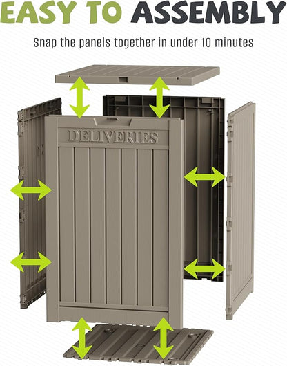 55 Gallon Package Delivery Boxes Outside Secure Waterproof Resin UV Resistant Lockable Mail Parcel Drop Mailbox Storage Deck Box for Outdoor Porch Patio Grey