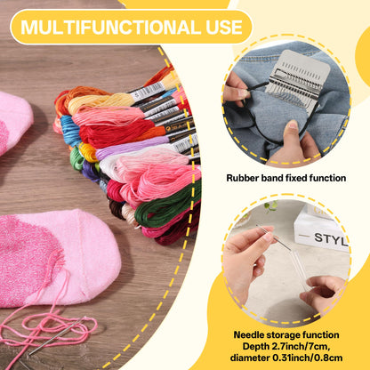 Knit Patch Kit PatchMaker 2.0, Mini Portable Patch Set with 50-Color threads, Darning Loom Kit for Repair Jeans/Socks,Weaving Loom for Visible Mending, DIY Artful Patterns(14 Hooks)