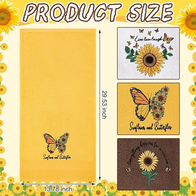 3 Pcs Sunflower Butterfly Hand Towels