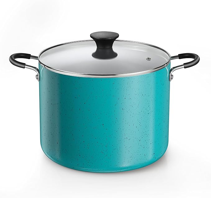 Cook N Home Professional 10.5 Quart Nonstick Stock Pot with Lid, Riveted Handles, Big Soup Pot for Holiday Feasts, Stockpot with Even Heating, Induction Cookware, Oven & Dishwasher Safe, Turquoise