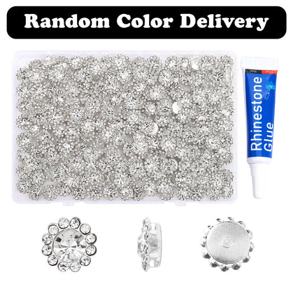 200 Pcs 12MM Sew on Rhinestones White Crystal Glass Metal Base Flower Shape，Flatback Rhinestones for Crafting，Sewing Accessories for Clothes and Shoes with Glue