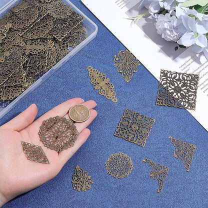 PH PandaHall 120pcs 10 Styles Filigree Connectors Charms Book Corners Iron Filigree Connector Charms Antique Bronze Metal Embellishments for Scrapbooking Album Book Corners Jewelry Making Craft Decor