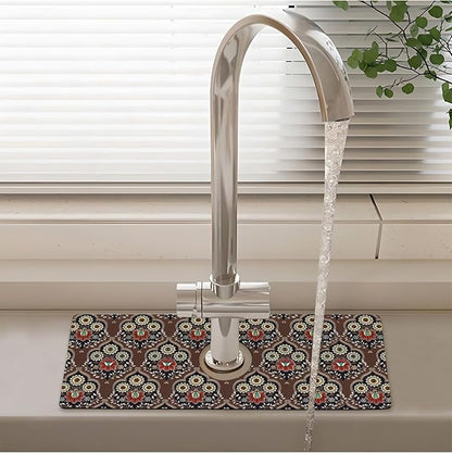 Patterned Sink Faucet Mat Kitchen Splash Guard Super Absorbent Drying Mat