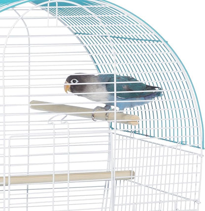 Prevue Pet Products South Beach Dome Top Bird Cage - Ideal for Parakeets, Finches, Budgies, & Canaries, Small & Portable Indoor Bird Cage, Functional Permanent or Travel Bird Cage - White & Teal