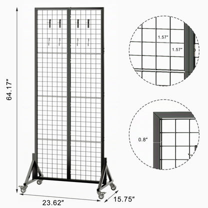 VAFEKOL Rolling Gridwall Display Stand, 65.6" H x 23.6" W Wire Mesh Rack with Wheels, Metal Display Grid for Art Shows, Craft Fairs, Retail Boutique & Home Storage, Black