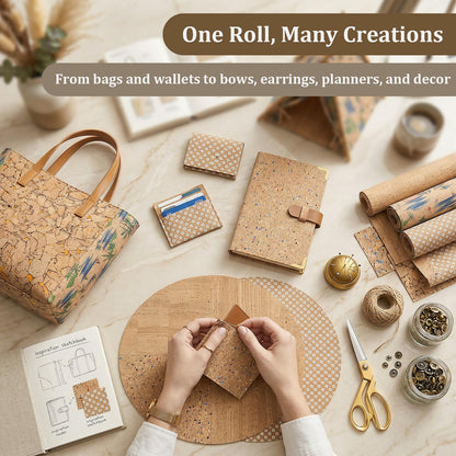 TINAFEITEM Mosaic Texture Cork Fabric Roll by the Yard, Soft Flexible Cork Fabric for Sewing and DIY Crafts, Easy Cut Material for Bags, Wallets, Home Decor and Accessories, 12.8 x 54 Inches