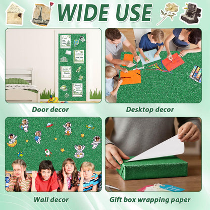 Glitter Green Paper Roll for Bulletin Board DIY Crafts Paper Glitter Wallpaper Dark Green Wrapping Papers 17x240 Inch Sparkle Poster Board Background Wallpaper for Home Office Classroom Decor
