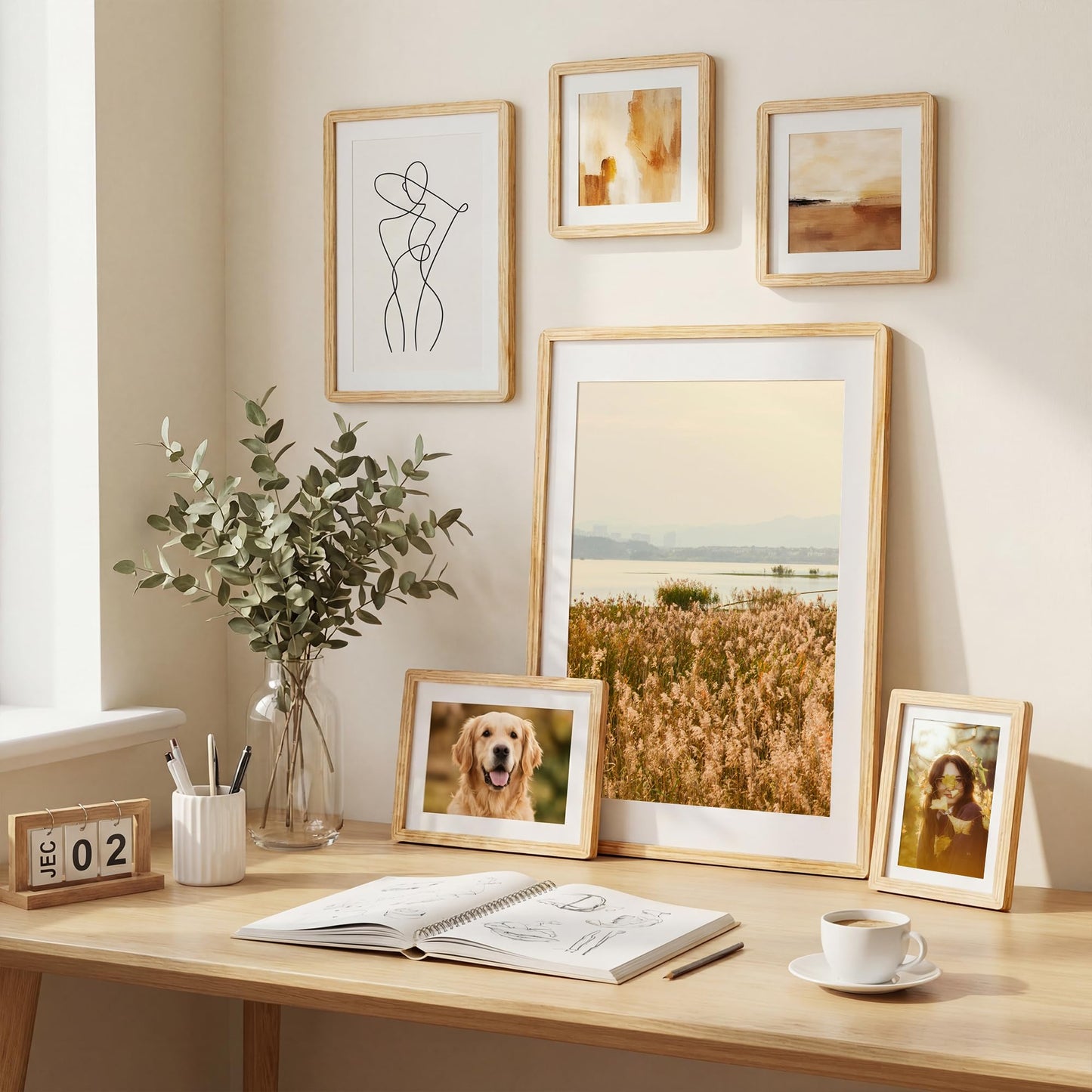 FLYJOE 12x12 Picture Frame,Solid Oak Wood 12x12 Photo Frame with Mat for 8x8 Photos,12 x 12 Wooden Frames with HD Tempered Glass,12 by 12 Wood Frame,Vertical & Horizontal Wall Hanging Display