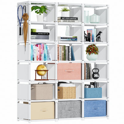 Mavivegue Book Shelf, 18 Cube Storage Organizer, DIY Bookcase, Metal Cube Bookshelf, Tall Book case for Bedroom, Living Room, Office, Closet Storage Organizer, Black Cubicle Storage Rack-White