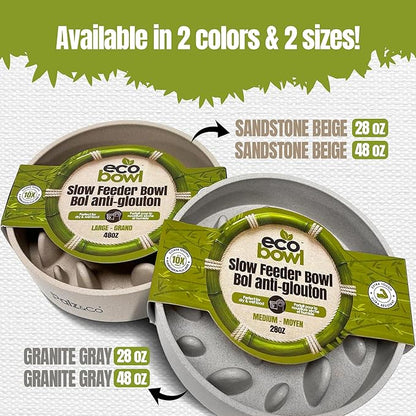 Palz&Co EcoBowl Slow Feeder for Dogs & Cats, 28 oz Gray - Natural Bamboo Puzzle Pet Bowl with Non-Slip Base for Slower Eating & Better Digestion, Dishwasher Safe